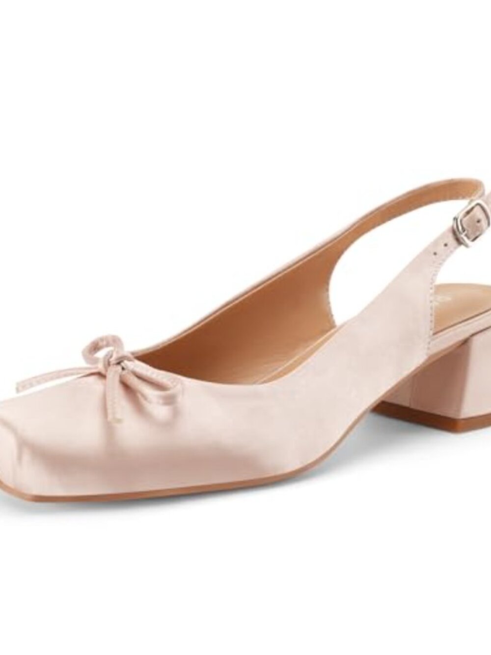 Satin Slingback Heels with Bow Women's Chunky Closed Toe Pumps for Party